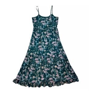 xhilaration maxi green floral leaf vacation dress